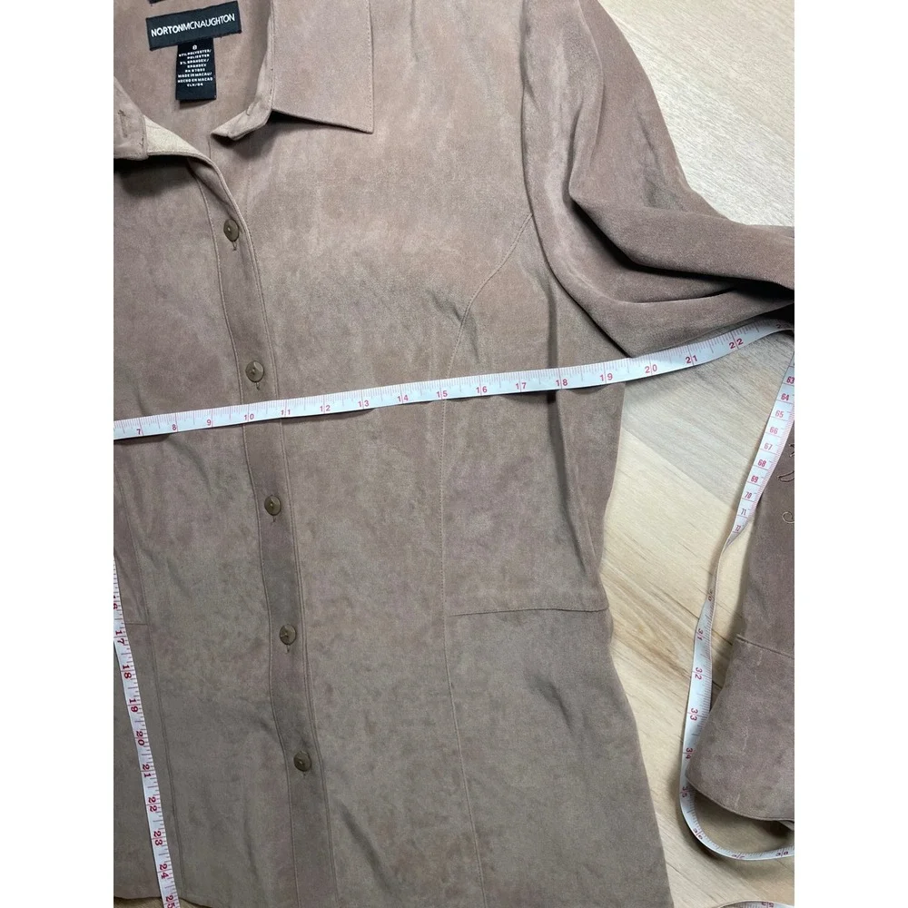 Norton McNaughton Womens Faux Suede Embroidered Button Down Shirt Taupe Size 8 - Picture 7 of 9